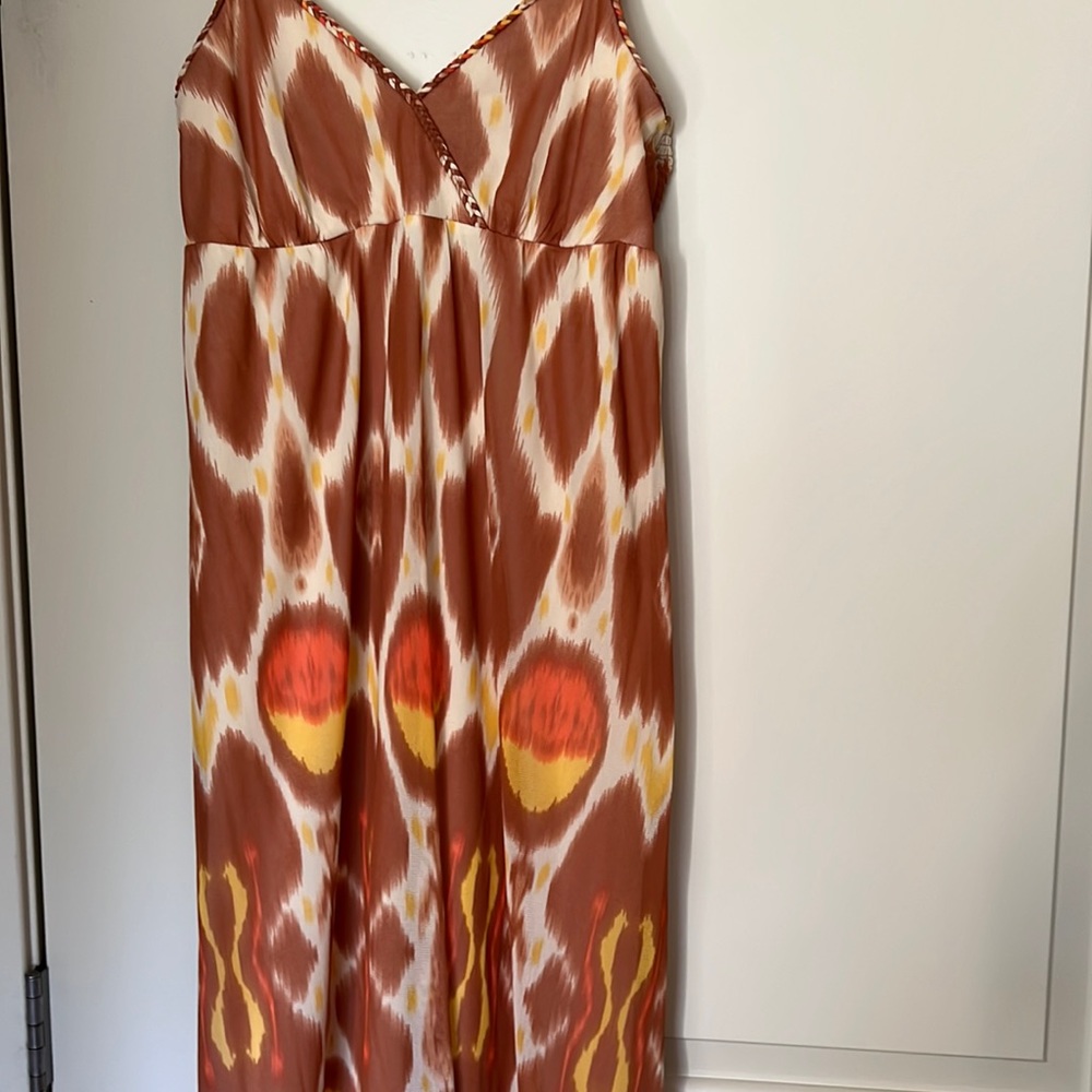 INC international concepts maxi dress / orange, brown, yellow, cream size S